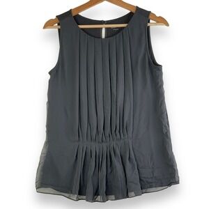 Ann Taylor LOFT Womens Top S Dark Black Pleated‎ Sleeveless Blouse Career Office